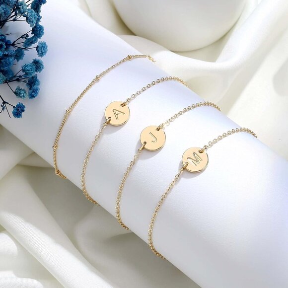 Personalized 14K Gold Plated Initial Bracelet with Beaded Design - Gift-Ready - Picture 6 of 7